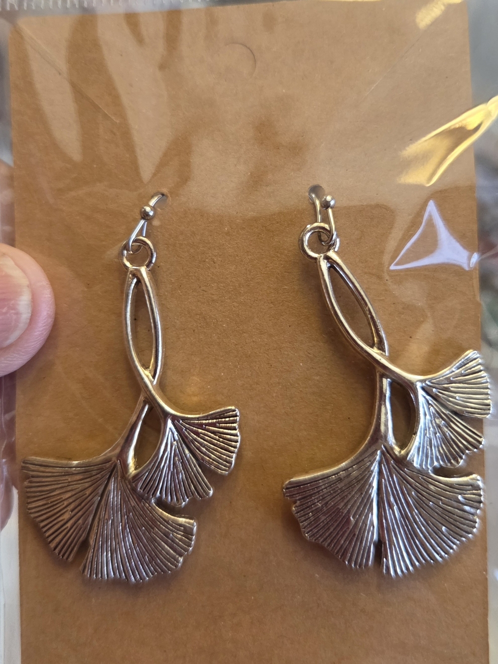 Silver Ginkgo Leaf Dangle Earrings